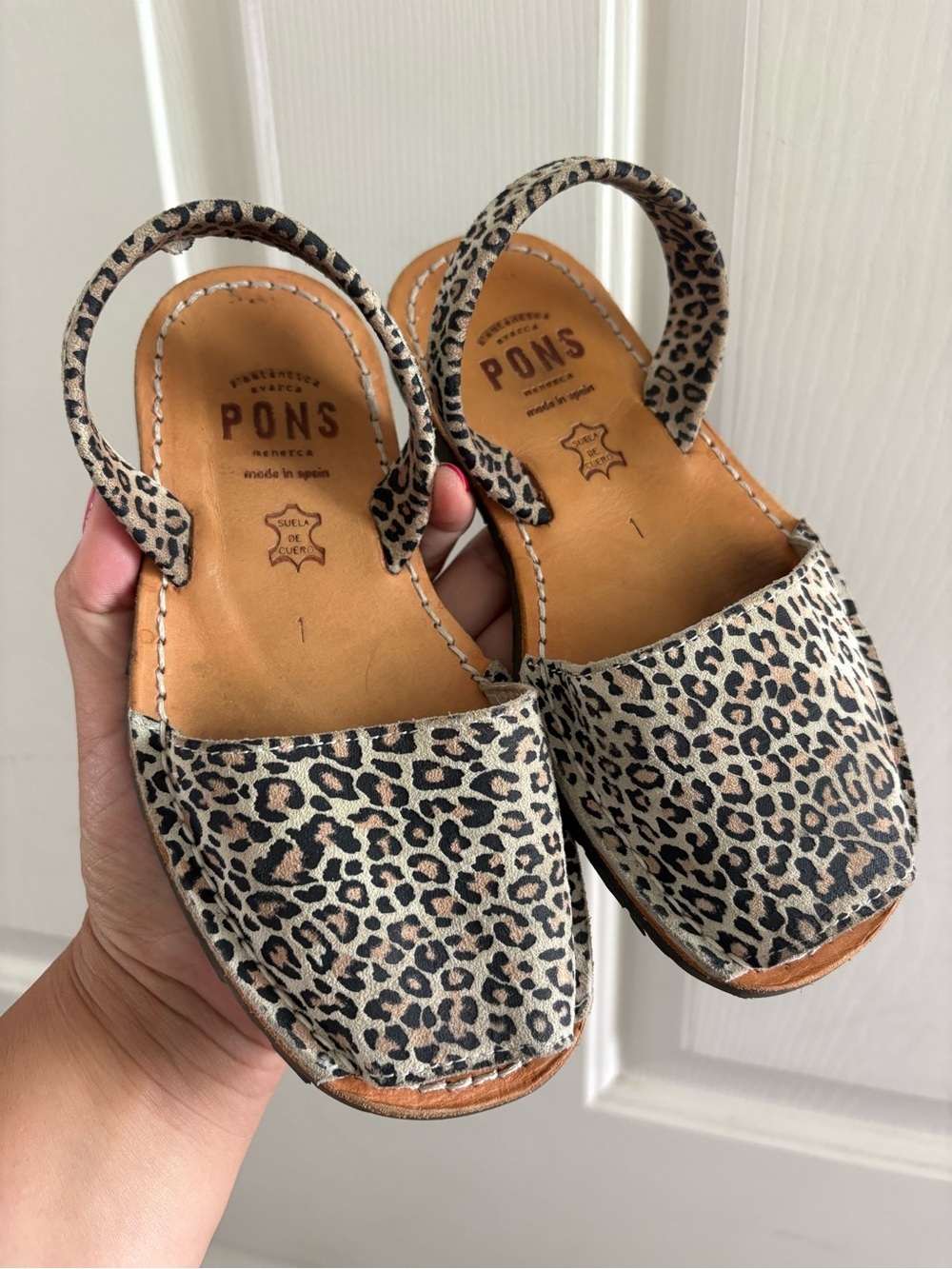 Kids Leopard Print Leather Slingback Sandals - Beige/Black